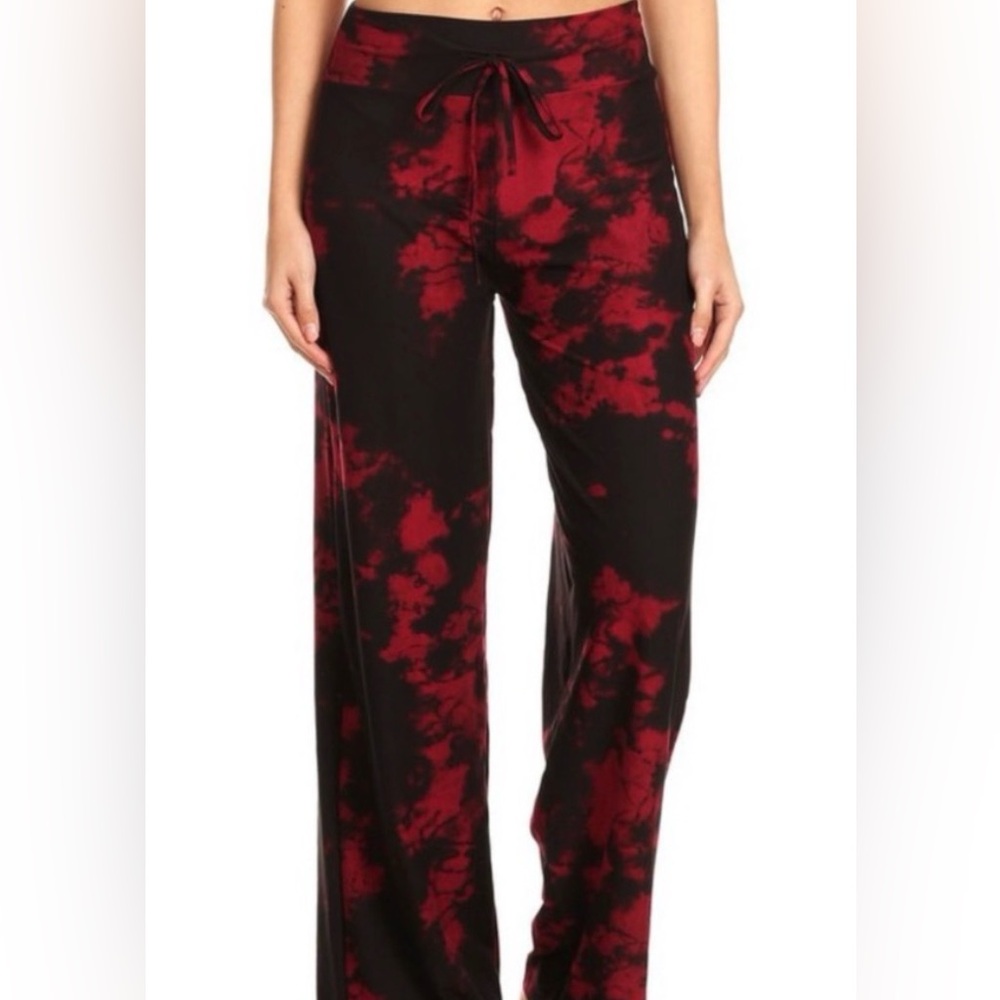 Women's Black and Red Tie-Dye Wide Leg Pants